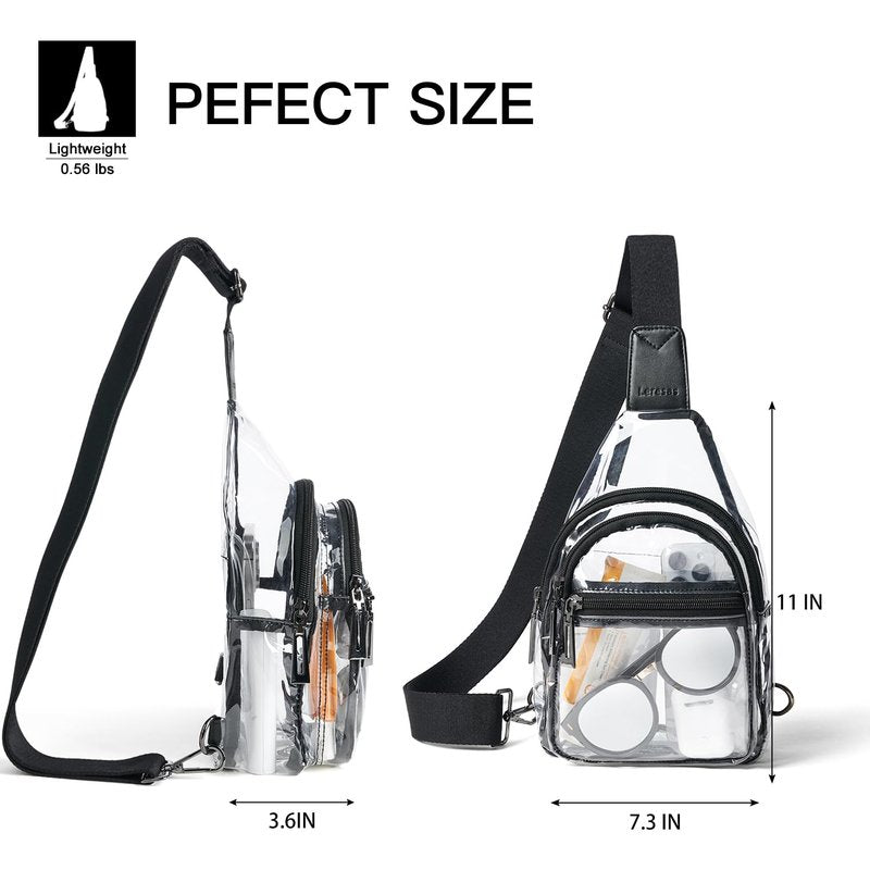 Leresas Clear Sling Bag for Stadium Events Women Men Transparent Purse Stadium Approved Clear Backpack Concerts Black-1