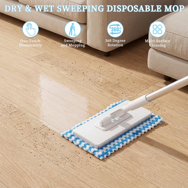 Snap Grip Mini Mop, Zero Touch MiniMop, Disposable Clip Mopstick Reusable Cloths, Retractable Gap Dust Cleaner Flat Mops with Locking Head & Sweeping Cloths (1*mop+5*Cloth)