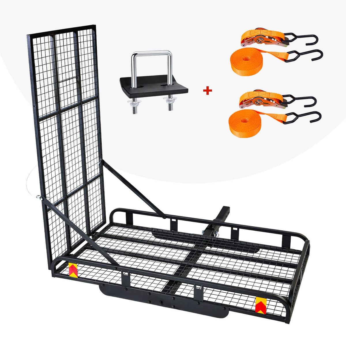 Hitch Mount Steel Cargo Carrier Basket with 49'' Folding Wheelchair Ramp, Fits 2'' Trailer Mounted Hitches