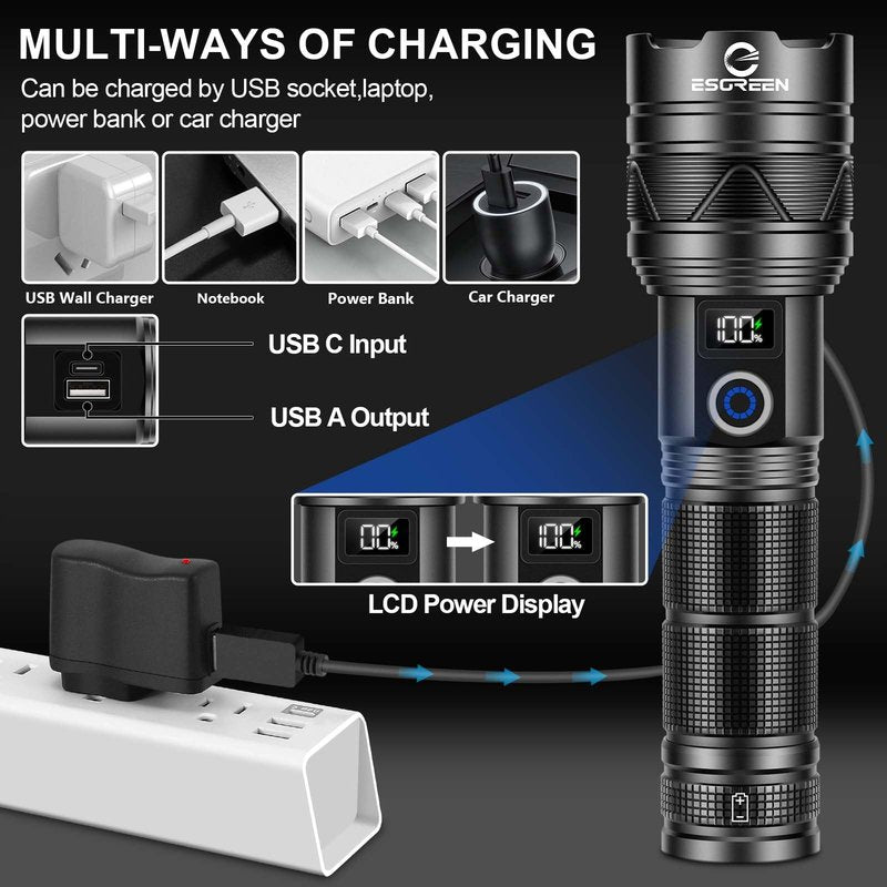 Rechargeable Flashlights 100000 High Lumens, Long Range 5000ft, Super Bright LED Flashlight USB C, High Powerd Multi-functional Heavy Duty Strong Flash Light High Beam, For Emergency Home Camping