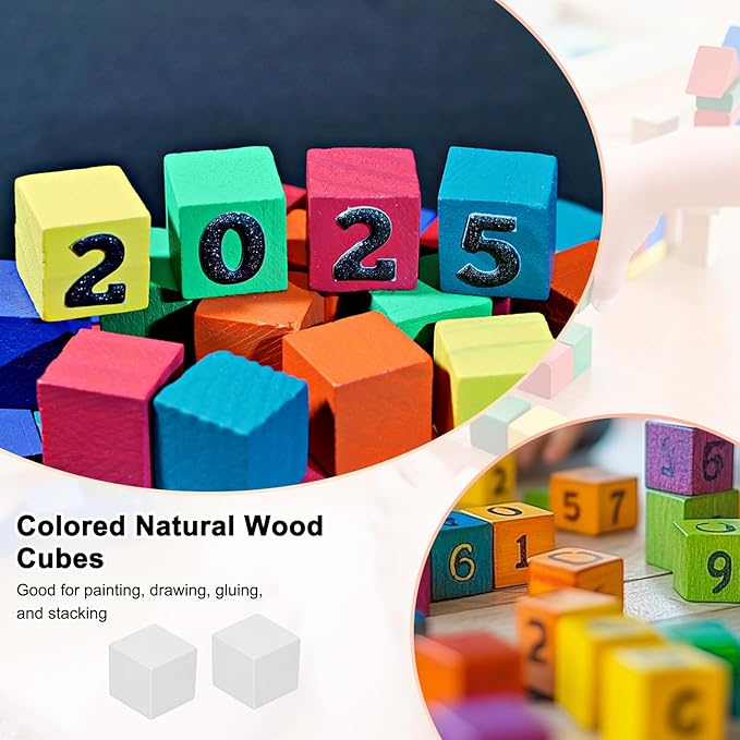 50-Pack DIY Wooden Cube, 0.4 Inch(1 Cm) Colored Natural Wood Blocks for Crafts Making Puzzle Games/Wedding/Home Decor/Dice/Building, Square Blank Block [White]