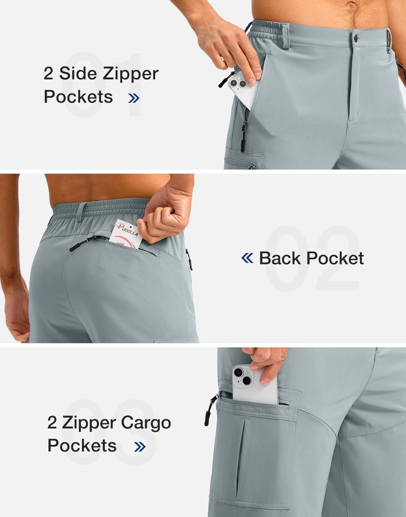 Pudolla Men's Hiking Shorts 11" Lightweight Cargo Work Shorts for Men Summer Travel Golf Casual Outdoor with 5 Pockets(Light Grey X-Large)
