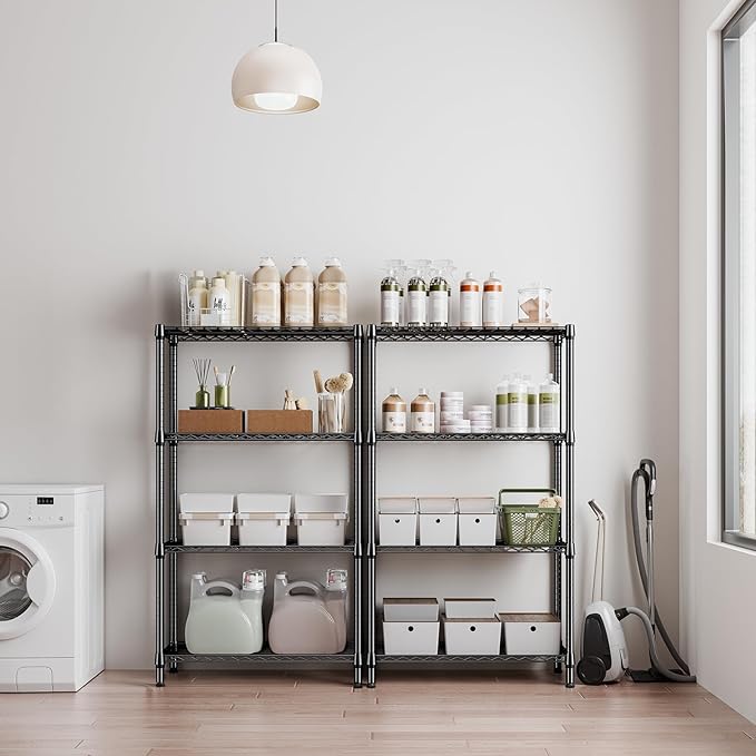 1000 lbs 4 Tier Shelf Metal Storage Shelves Shelving Wire Rack Heavy Duty Closet Organizers for Garage Kitchen Bathroom Laundry Black 13.8" D x 35.4" W x 59.5" H