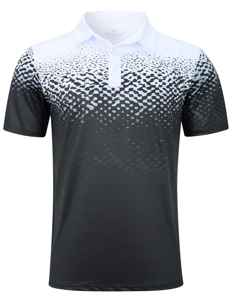 uideazone Mens Golf Shirts Short Sleeve 3D Print Athletic Polo Shirts White Black Dry Fit Performance Moisture Wicking Collar Tops