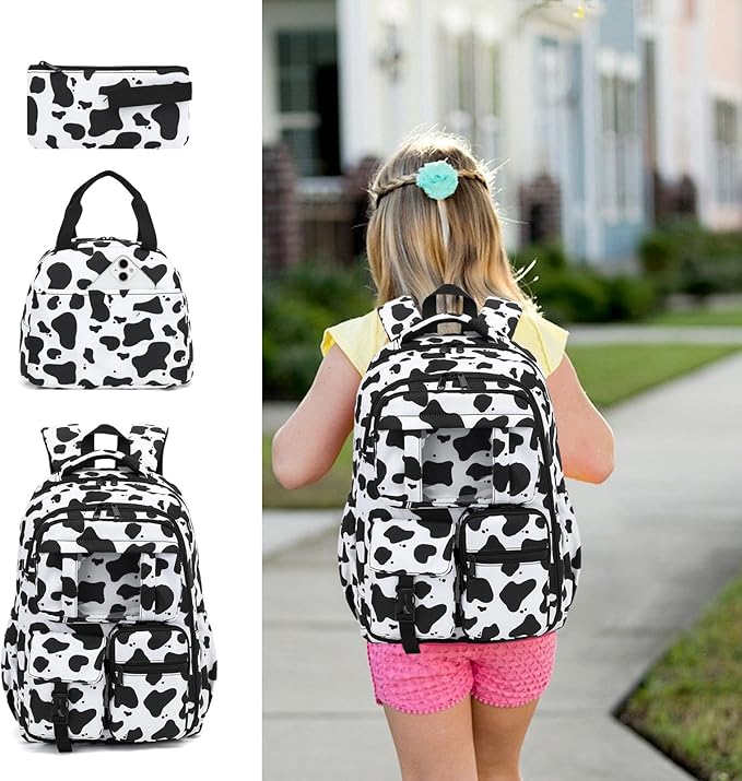 School Backpack for Girls 3Pcs Set Elementary Middle School Book Bags with Lunch Box Pencil Case