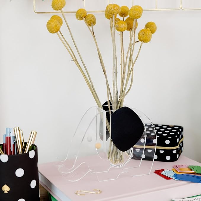 kate spade new york Acrylic Elephant Shaped Vase with Faux Leather Ears, Decorative Mini Planter or Desk Pot (Elephant)