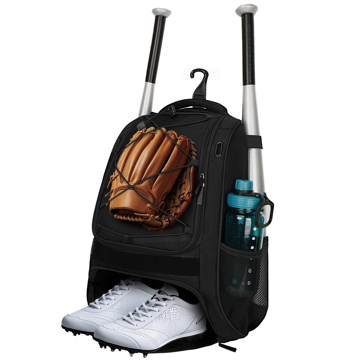 LARIPOP Youth Baseball Bag, Bat Backpack with Fence Hook & Separate Shoe Compartment, Waterproof Equipment Bag for Baseball, T-Ball & Softball