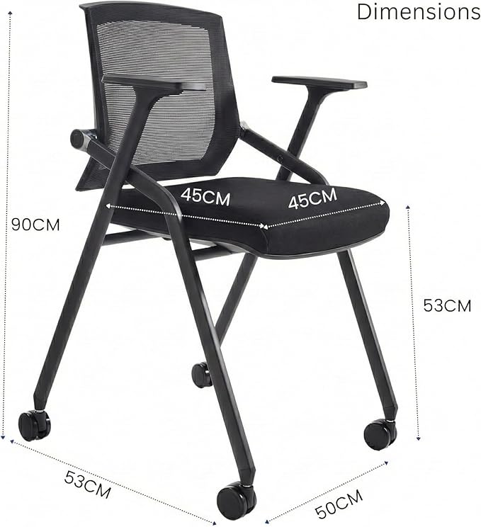 4 Pack Stackable Conference Room Chairs with Paddle Folding Office Chair Foldable Desk Chair Mesh Back and Arms for Conference Meeting Guest Reception Home Office Training Room Chair Black