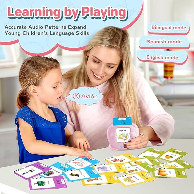 Spanish & English Talking Flash Cards for Toddler, Learning Montessori Toys with 224 Sight Words, Speech Therapy Toys, Children's Sensory Preschool Learning Educational Birthday