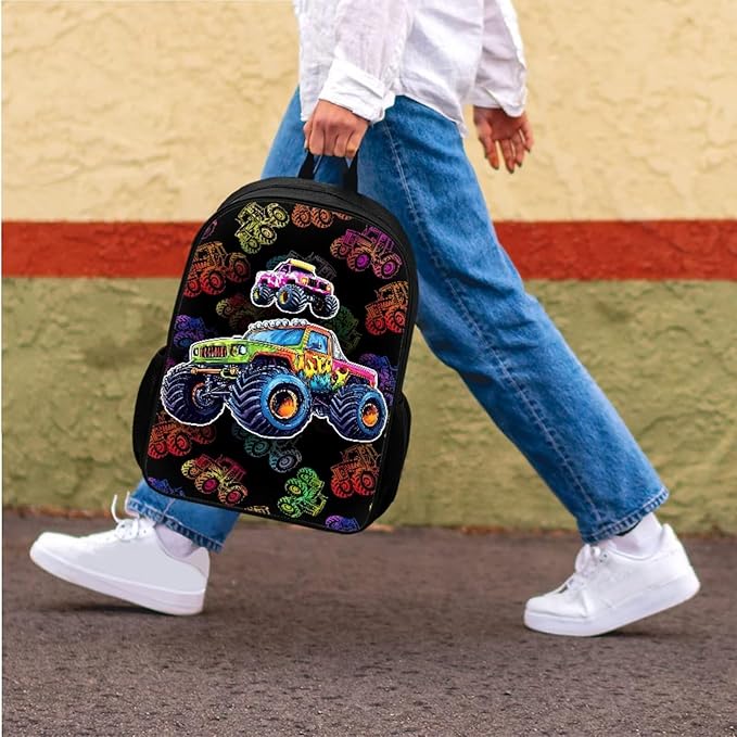 CLOHOMIN Colorful Tractor Bookbag for Boys with Lunch Box Kids Backpack and Lunchbox Set Girls 10-12 Primary School Book Bags with Lunch Bag & Pencil Case, 3 in 1