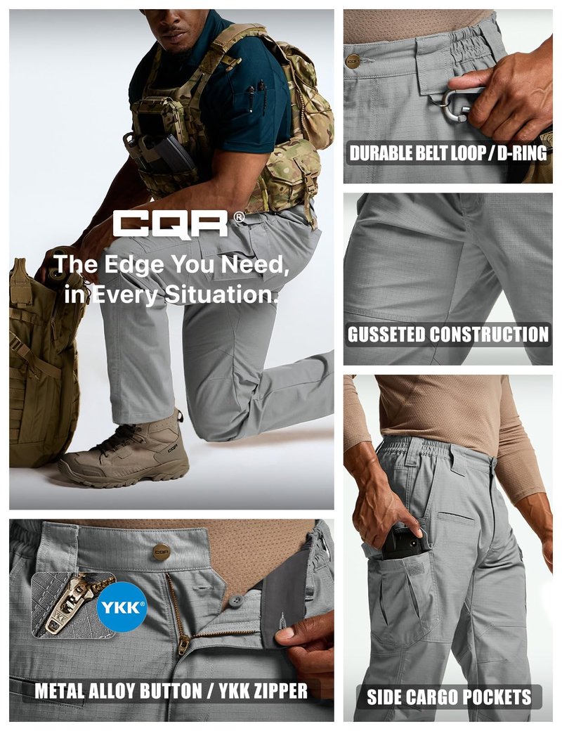 CQR Men's Tactical Pants, Water Resistant Ripstop Cargo Pants, Lightweight EDC Work Hiking Pants, Outdoor Apparel, Raider Mag Pocket Stone, 40W x 32L