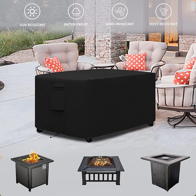 Easy-Going Outdoor Fire Pit Cover Rectangle 52" Lx34 Wx24 H, Durable Outdoor Gas Firepit Cover, Waterproof and Weatherproof Cover for Fire Pit, Black