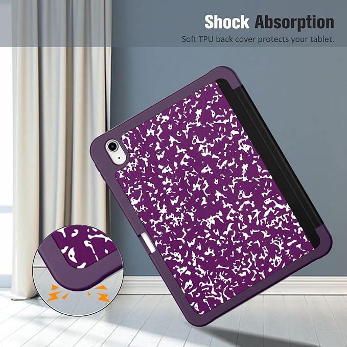 Fintie SlimShell Case for iPad (A16) 11th Generation 11 Inch (2025), iPad 10th Generation 10.9 Inch (2022) - Flexible Soft TPU Stand Back Cover with Pencil Holder, Composition Book Purple