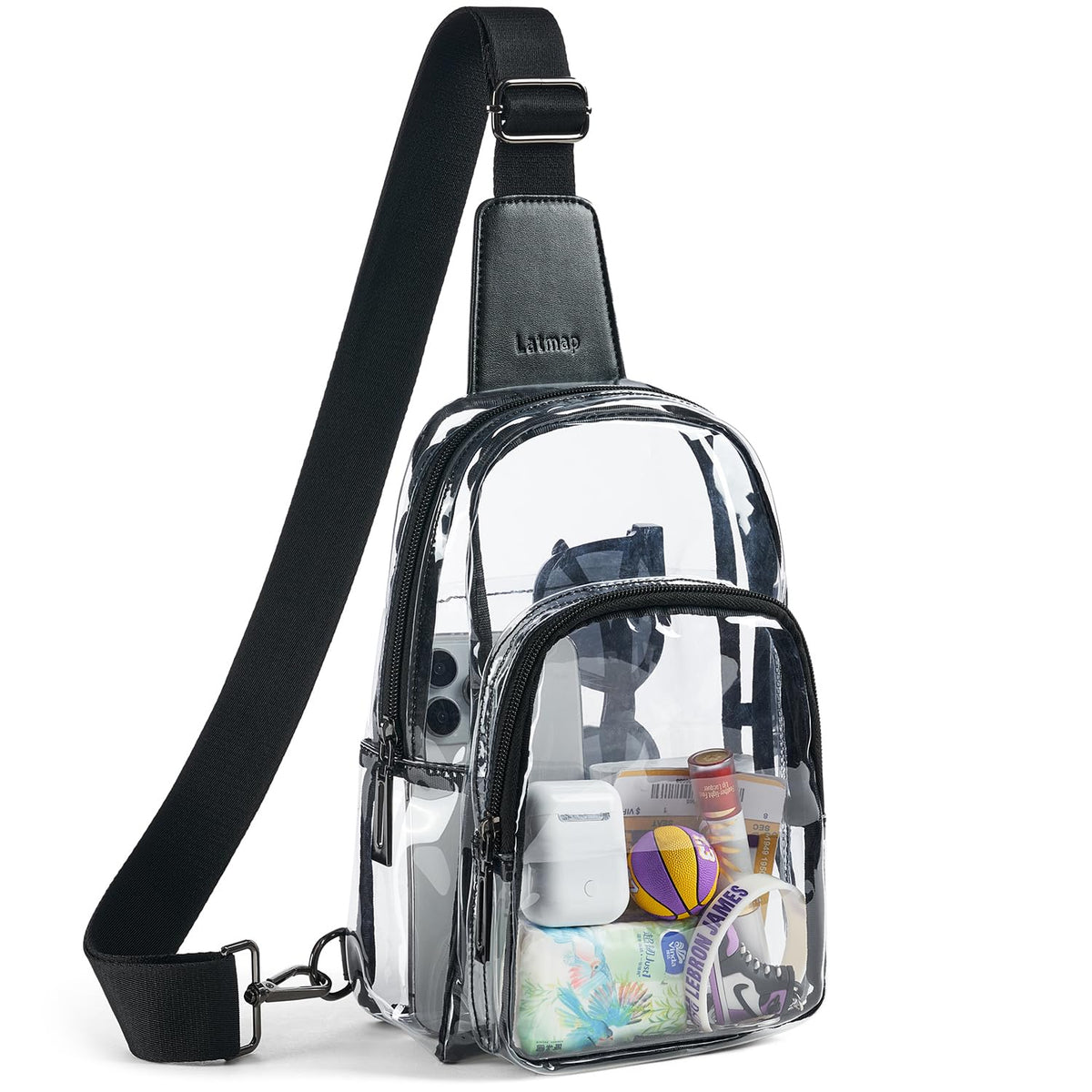 LATMAP Clear Bag for Stadium Events, Clear Purse for Women Stadium Crossbody Bag, Transparent Backpack for Concerts Sports-Black