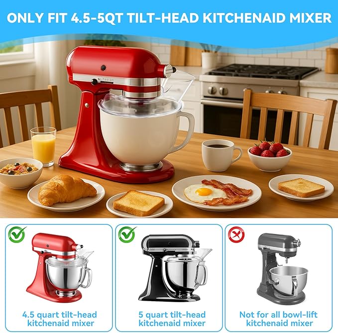 HAEGCKCA Pouring Shield for Kitchenaid Mixer, Splash Guard for Kitchenaid Tilt-Head Stand Mixers 4.5-5 Quart, Stand Mixer Pouring Shield for Kitchenaid Stainless Steel, Glass, Ceramic Bowls