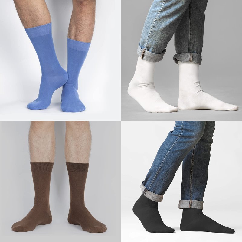 Athlemo Men's Super Soft Dress Crew Socks, 4 Pack Business Casual Sock Moisture Wicking Socks, Light Beige, 9-11