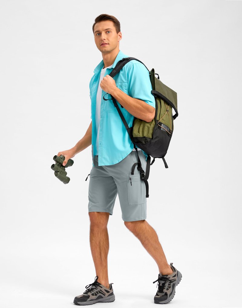 Pudolla Men's Hiking Shorts 11" Lightweight Cargo Work Shorts for Men Summer Travel Golf Casual Outdoor with 5 Pockets(Light Grey X-Large)