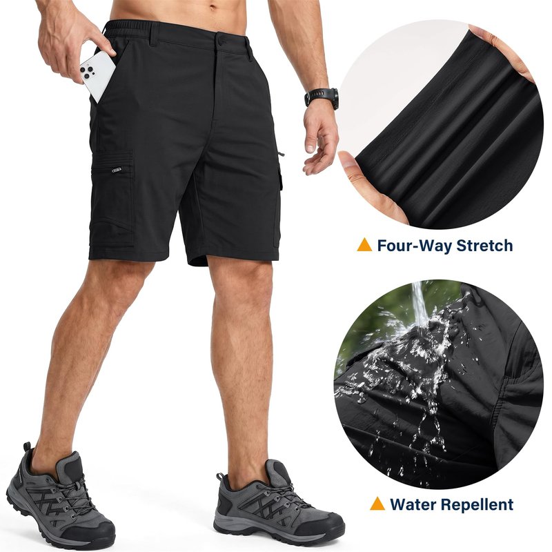 Jessie Kidden Mens Outdoor Casual Expandable Waist Lightweight Water Resistant Quick Dry Fishing Hiking Shorts #6222-Black,42
