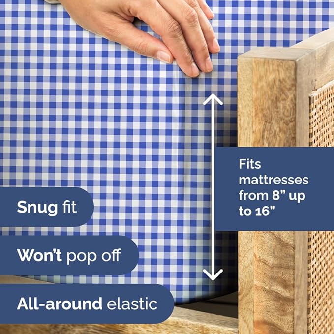 Blue Gingham Sheets - 1 Flat & 1 Fitted Sheet & 2 Pillowcases w/ Deep Pockets - Grid, Plaid, Checkered Pattern Bed Set - Comfy, Wrinkle & Fade Resistant - Ultra-Soft, Breathable & Cooling - King Size