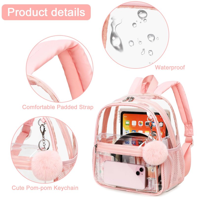 BTOOP Clear Mini Backpack for Stadium Events 12x12x6 Small Transparent Backpacks Plastic See Through Clear Bag for Concerts Work Festival Security Travel
