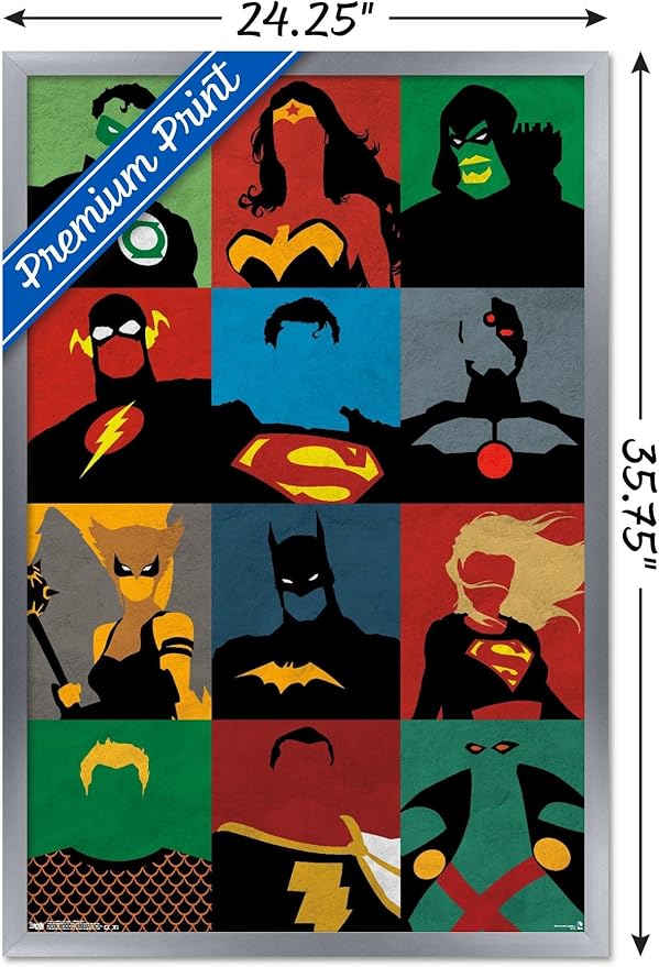 Trends International DC Comics - Justice League - Minimalist Wall Poster, 22.375" x 34", Silver Framed Version
