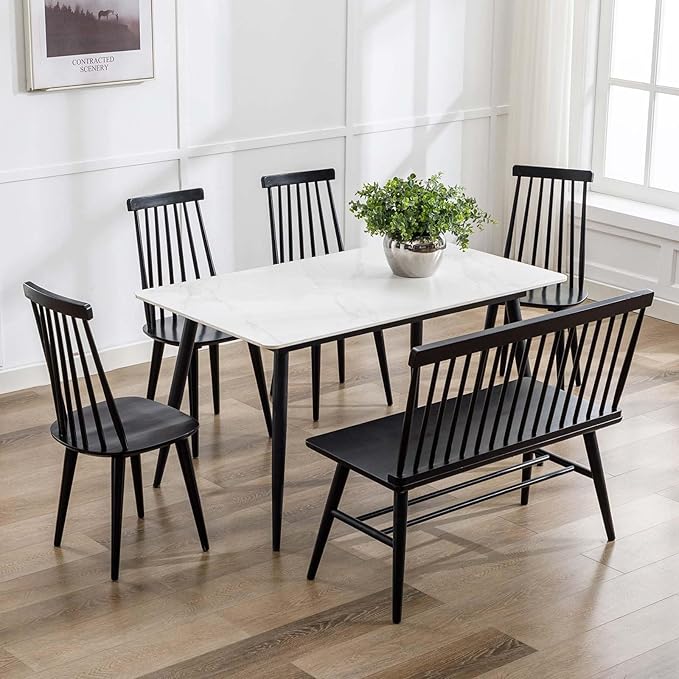 DUHOME Black Windsor Wooden Dining Chairs Set of 6, Wood Dining Room Chair Black Spindle Side Kitchen Room Country Farmhouse Chairs