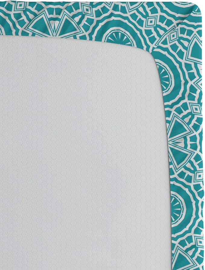 Ambesonne Boho Fitted Sheet, Continuous Abstract Pattern with Modern Mandala Effect Monochrome, Bed Cover with All-Round Elastic Deep Pocket for Comfort, Full Size, Dark Seafoam and White