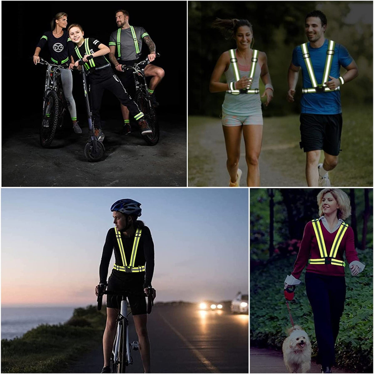 RUISHYY Reflective Running Gear Reflective Vest & Reflective Armband & Reflective Belt 3 Pcs Set, High Visibility Reflective Gear Night Cycling Walking Safety Vest Straps for Men Women Kids (Black)