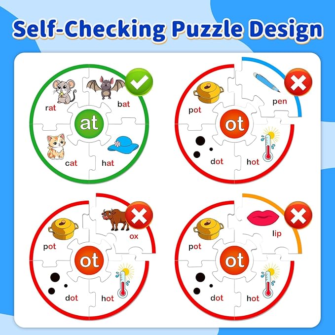 Phonics Word Puzzles for Kids, Phonetic Rhyming Game for Kindergarten, Reading Spelling Game, Toddler Speech Therapy Toys, Sight Words Games, Short Vowel Sound Blends for Preschool Learning