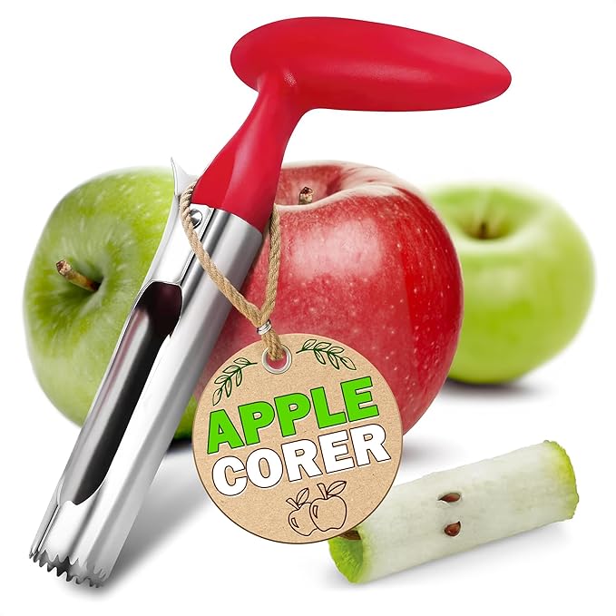 Apple Corer Tool for Big and Small Apples, Stainless Steel (Red)