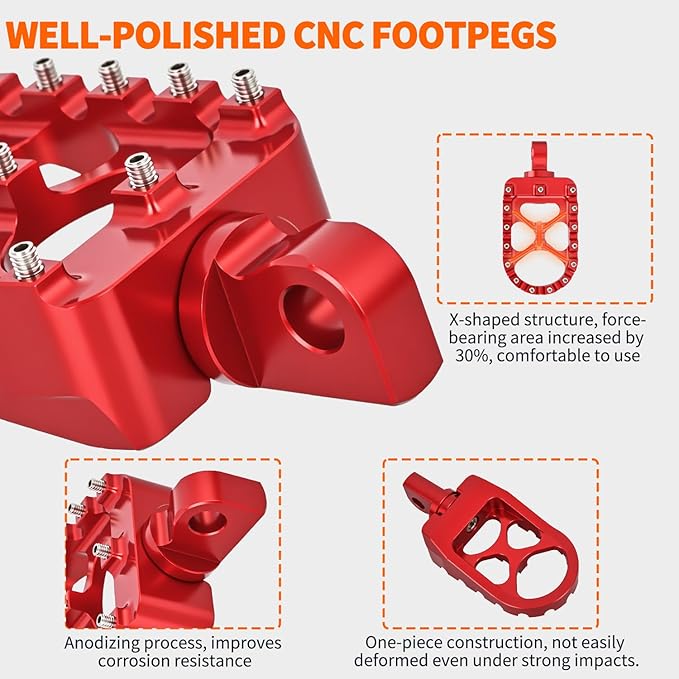Nilight Motorcycle Foot Pegs Dirt Bike Footpegs Fit for Harley Dyna 1993-2017 Fatboy 1990-2017 Iron 883 2009-2017 Sportster 883 360° Rotating CNC Foot Pegs Heavy Duty Aluminum Alloy Peg Pedal, Red