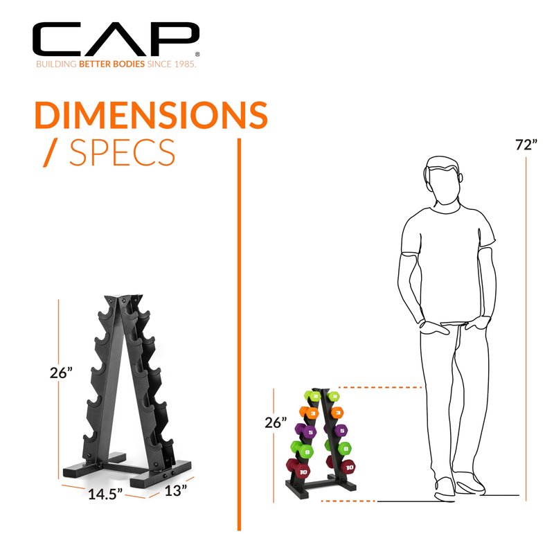 CAP Barbell 56 LB Set of Neoprene Dumbbells with Rack Color Series | 2, 3, 5, 8, 10 LB pairs