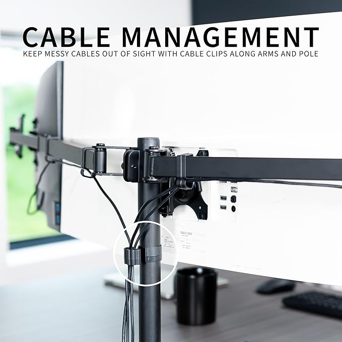 VIVO Premium Triple Monitor Desk Mount for 3 Screens up to 22 lbs, Fits up to 38 inch Ultrawides on Center Bracket, Adjustable Telescoping Arms, Flush Wall Setup, Black, STAND-TS03C