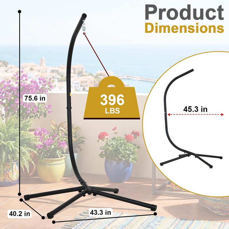 FDW Hammock Chair Stand, Outdoor Solid Steel Heavy Duty Construction for Hanging Hammock, Hanging Stand Max Load 400 LBS Air Porch Swing - 360 Degree Rotation
