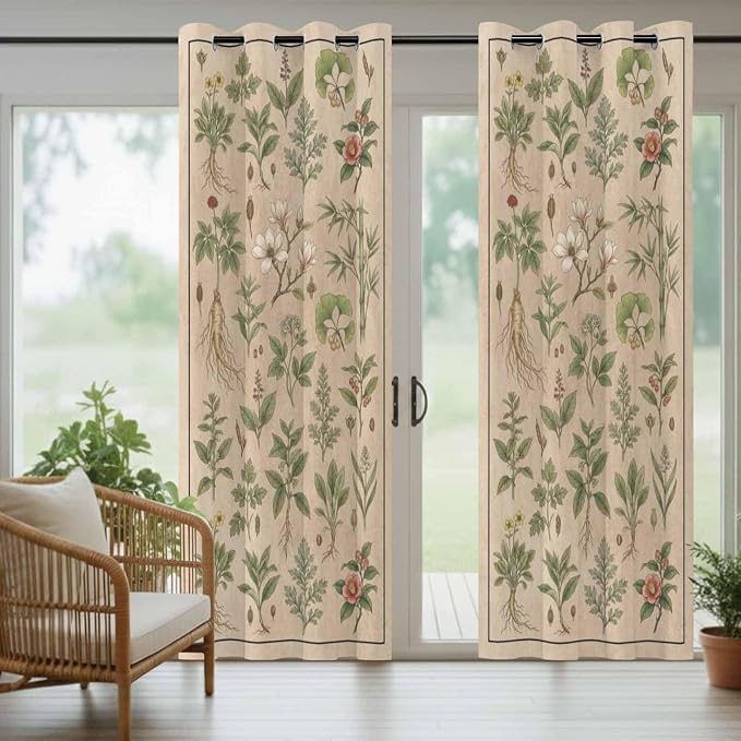 Vintage Outdoor Curtains for Patio Grass Herbal Botanical Garden Plants
