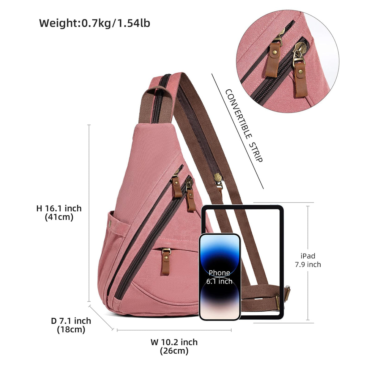 KL928 Canvas Sling Bag - Small Crossbody Backpack Shoulder Casual Daypack Rucksack for Men Women(Large Version, Rust Red)