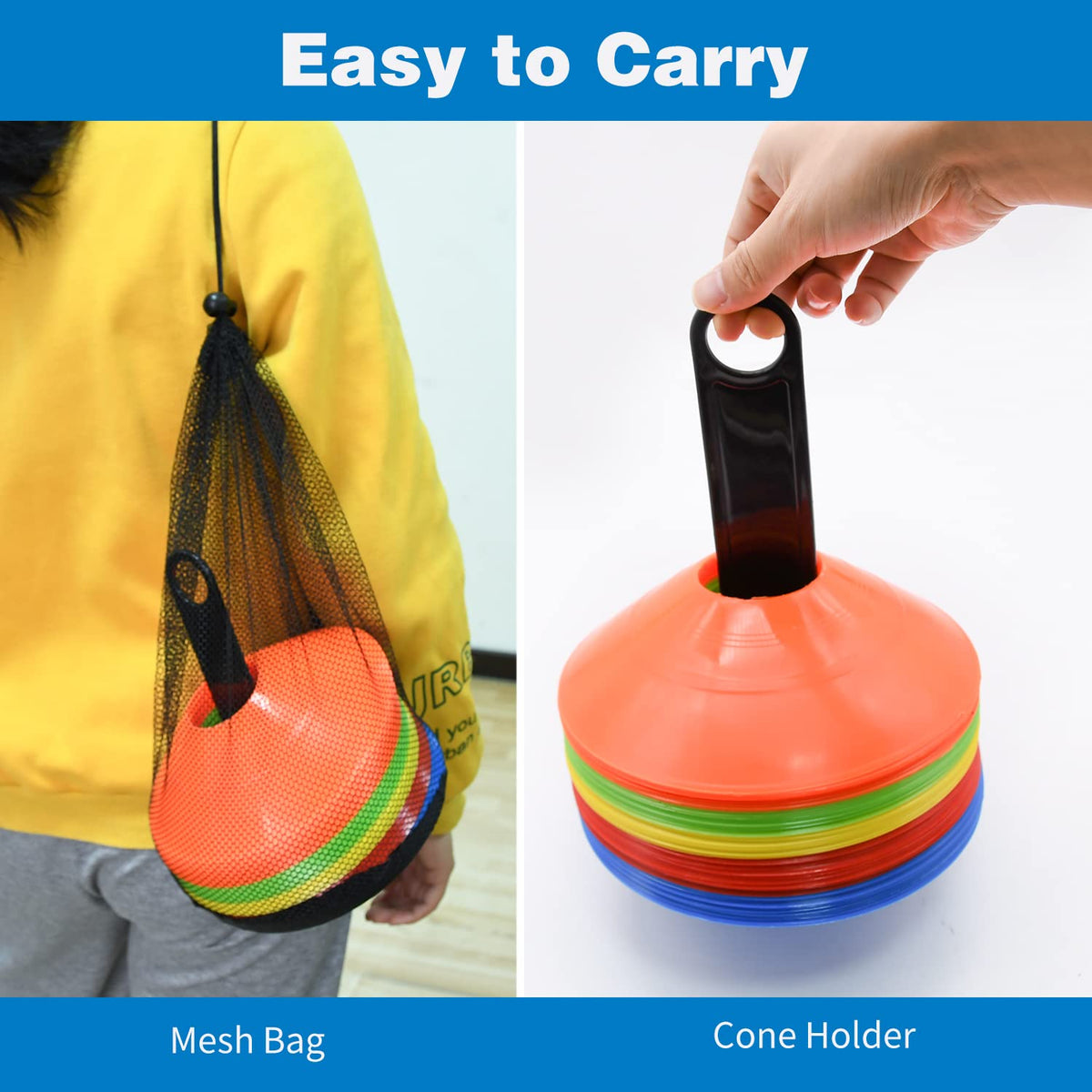 RUBY.Q Disc Cones, 100pcs Soccer Cones, Basketball Cones with Carry Bag and Holder, Football, Soccer, Basketball Training Equipment, 5 Color
