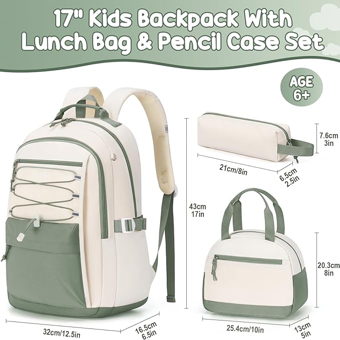 Fimibuke Kids Backpack for Girls, 3 PCS Waterproof Girls Backpack with Lunch Box & Pencil Case, Lightweight Bookbag Set for Kids Teen Girl Travel School Bag for Elementary Middle High School Students
