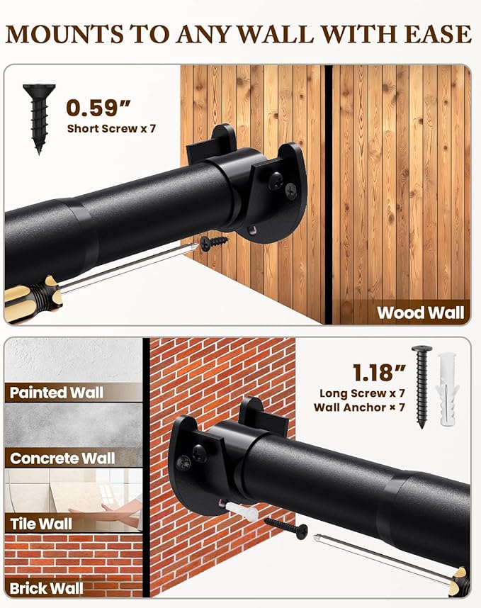 Closet Rod 17-99 IN, Heavy Duty Closet Rods for Hanging Clothes, Adjustable Closet Rods for Wardrobes Storage Laundry RV Bathroom, Easy Install, Black