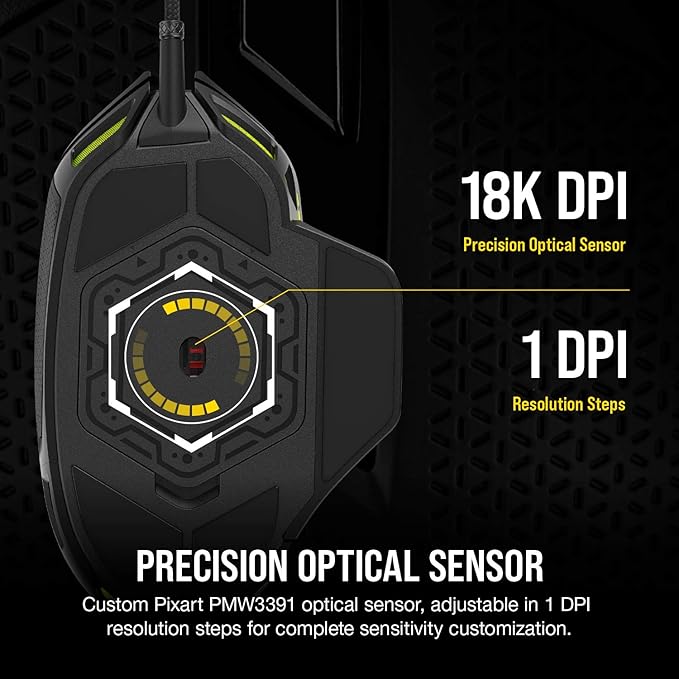 Corsair NIGHTSWORD RGB Gaming Mouse for FPS, MOBA - 18,000 DPI - 10 Programmable Buttons - Weight System - iCUE Compatible - Black