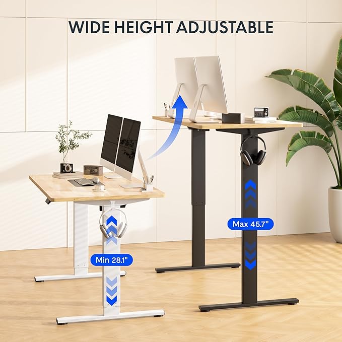 FLEXISPOT EN1 One-Piece Solid Wooden Standing Desk 63 x 24 Inches Height Adjustable Electric Sit Stand Home Office Desks (Black Frame + Rubber Wood Top, 2 Packages)