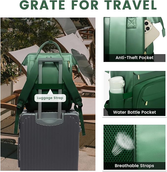 LOVEVOOK Gradient Laptop Backpack for Women,17.3 Inch Work Computer Bakcpack Purse Laptop Bag With Anti-Theft Pocket,Waterproof Carry on Teacher College Backpack for Travel,Green-White