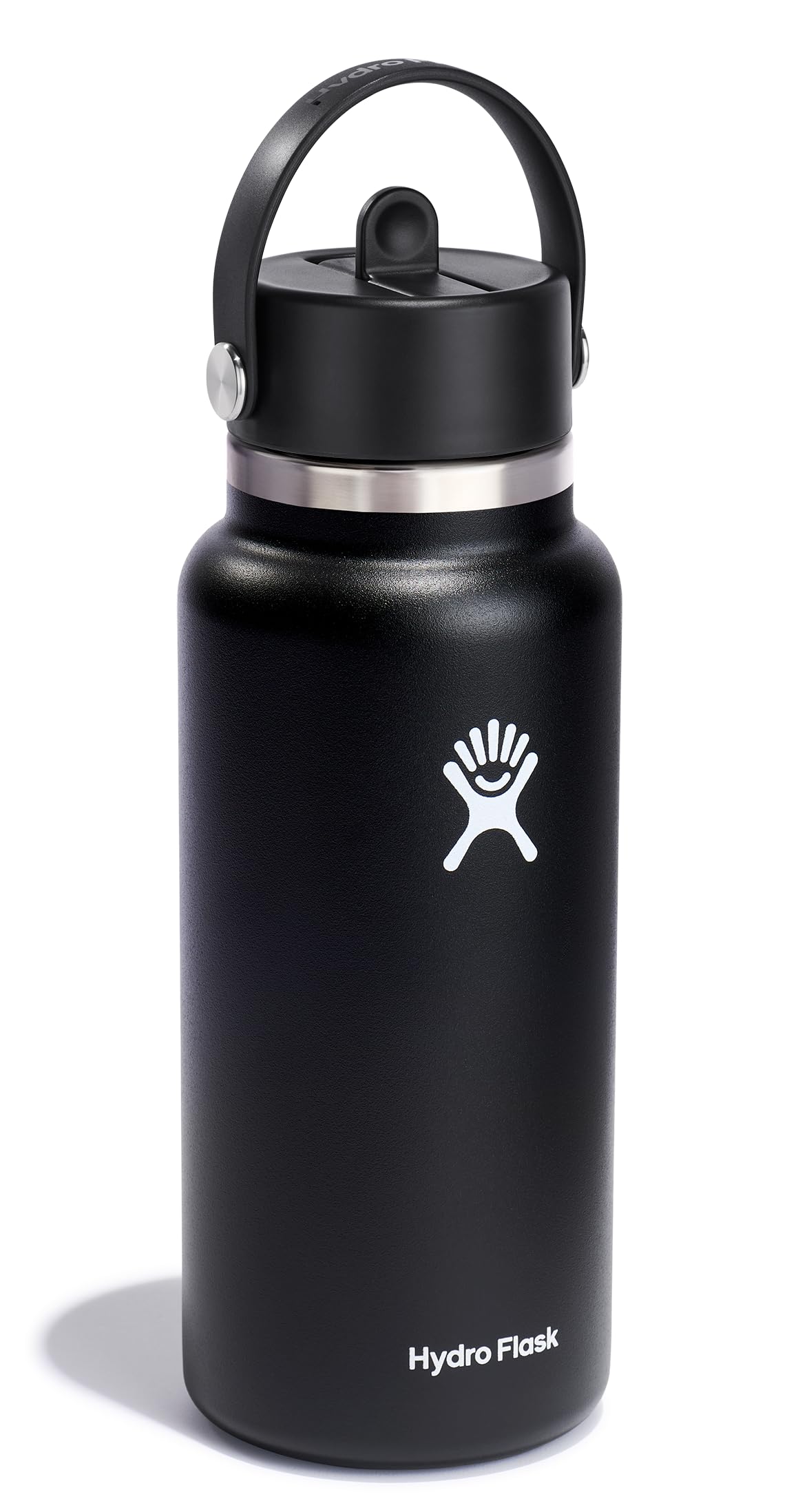 Hydro Flask Water Bottle - Insulated Stainless Steel - Wide Straw Lid, Non Spill, Leakproof in 32 Oz Black