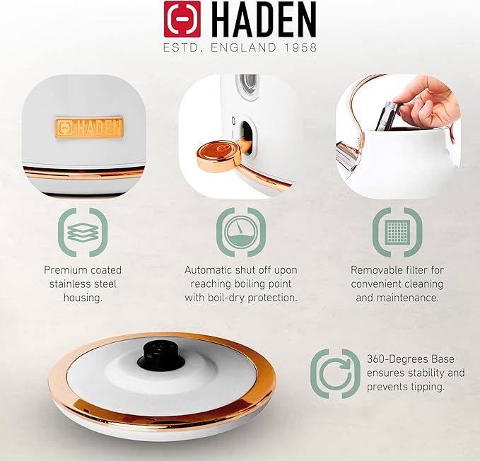 Haden Heritage 4 Slice Wide Slot Toaster & 1.7 Liter Electric Kettle Set