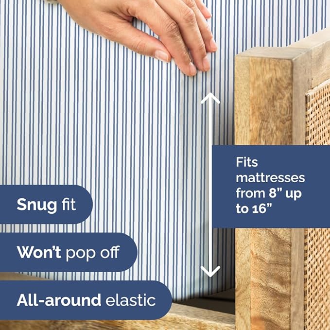 Blue and White Striped Sheets - 1 Flat & 1 Fitted Sheet & 1 Pillowcase w/ Deep Pockets - Comfy, Wrinkle & Fade Resistant - Ultra-Soft, Breathable & Cooling - Luxury Pinstripe Bedding - Twin Size