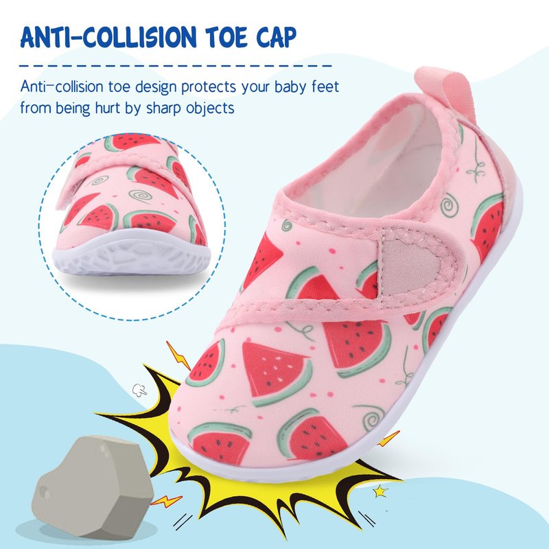 LeIsfIt Kids Water Shoes Toddler Girls Boys Swim Shoes Outdoor Quick-Dry Breathable Aqua Socks for Beach Pool Surf, Watermelon, 12 Little Kid