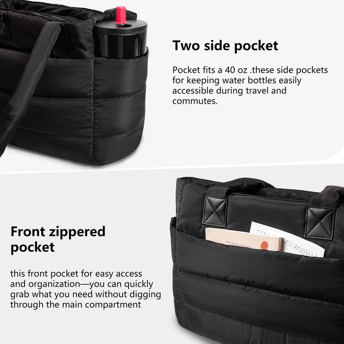 Puffer Tote Bag for Women Quilted Nurse Bag Lightweight Work Bag for Teacher Travel Handbag with Multiple Pockets