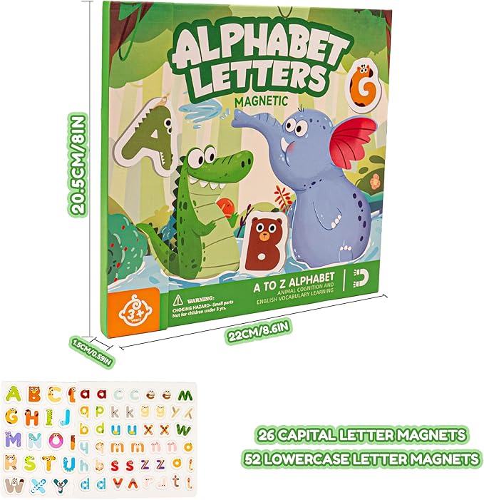 breazo Magnetic Alphabet Letters Book Set with 79 PCS, Animal ABC Magnets for Kids Learning, Uppercase & Lowercase Montessori Toys for Preschool, Homeschool & Classroom Educational Supplies