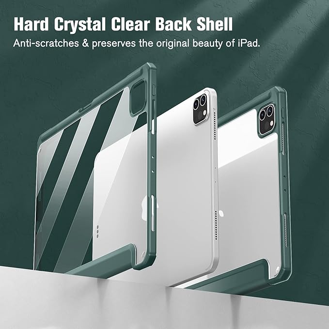Fintie Hybrid Slim Case for iPad Pro 11-inch (4th / 3rd Generation) 2022/2021 - [Built-in Pencil Holder] Shockproof Cover w/Clear Transparent Back Shell, Also Fit iPad Pro 11" 2nd Gen, Midnight Green