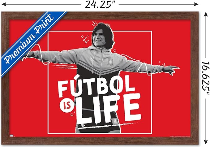 Ted Lasso - Futbol is Life Wall Poster, 22.4L" x 14.7W", Mahogany Framed Version